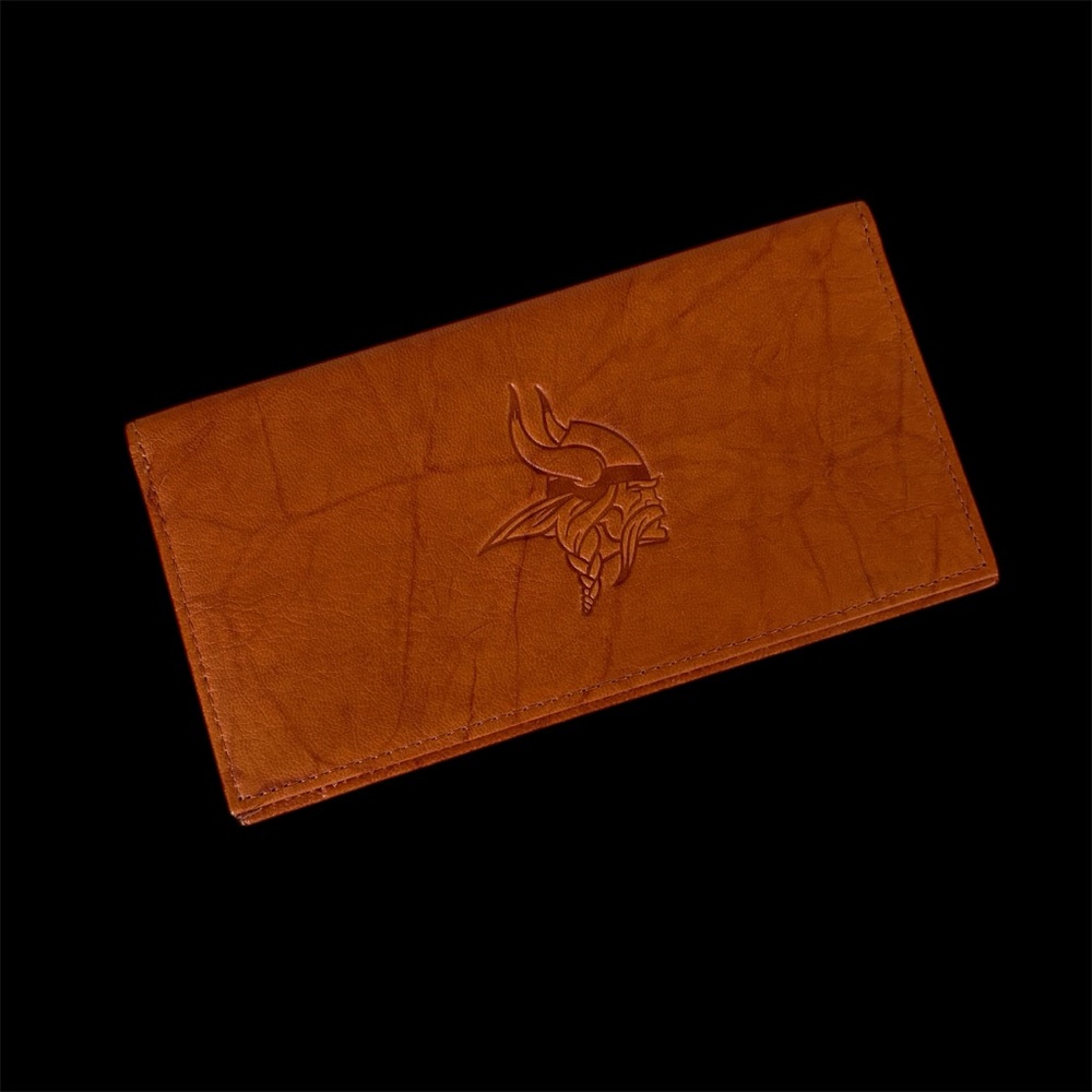 New Brown Leather Minnesota Vikings embossed Checkbook cover